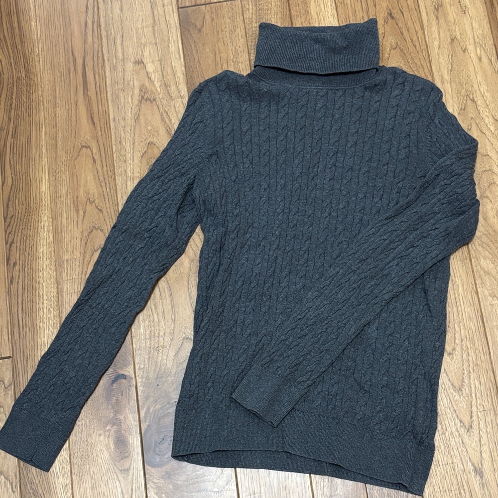 Talbots Charcoal Cable Knit Turtleneck Sweater